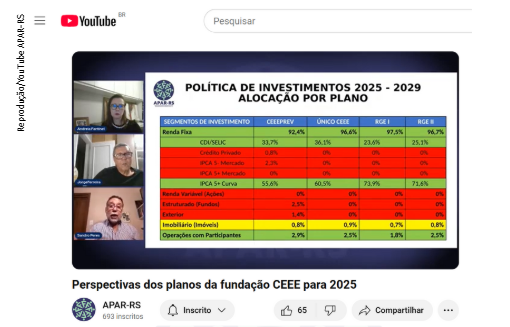 APAR-RS aborda dívida das patrocinadoras e mudanças na política de investimentos em live de aniversário